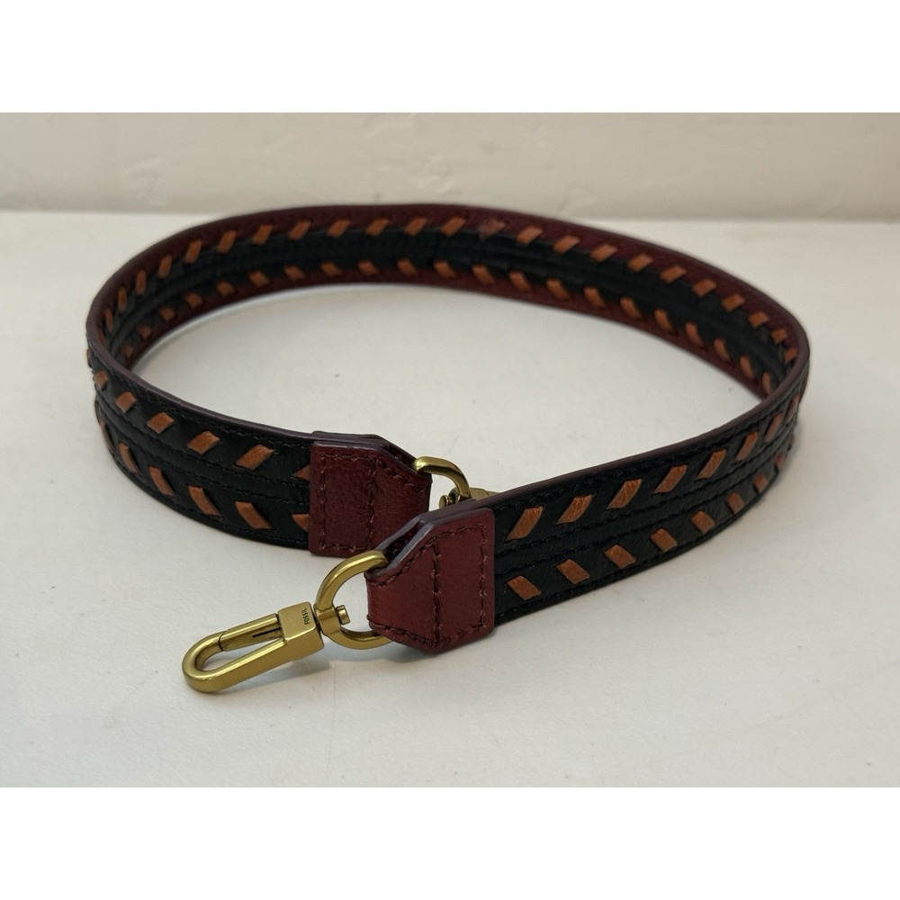 Fossil Woven Leather Replacement Handbag Strap Chevron Crossbody Black Burgundy